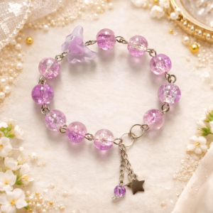 Pink and blue beaded bracelet for girls with teddy charm and adjustable chain by Sawi Jewellery