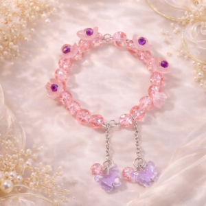 Handmade Pink Beaded Bracelet with Butterfly Charm | Sawi Jewellery