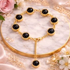 Black stone gold bracelet for women with adjustable chain by Sawi Jewellery