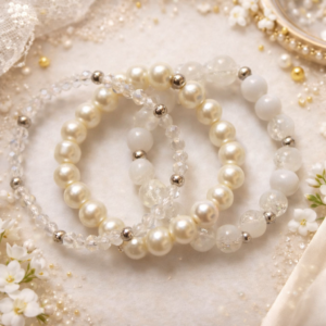 Pearl and crystal handmade bracelet set for women by Sawi Jewellery