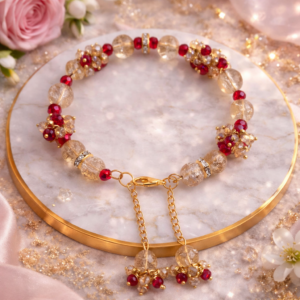 Red and Golden Crystal Beaded Bracelet Festive Jewelry I Sawi Jewellery