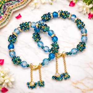 Handmade Blue Crystal Beaded Bracelet Pair by Sawi Jewellery