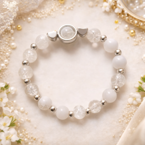 White Crystal Beaded Bracelet with Silver Charm – Sawi Jewellery