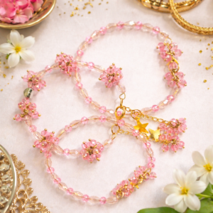 Handmade Pink Beaded Flower Bracelet for Girls