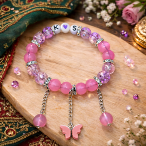 personalized-pink-crystal-beaded-bracelet